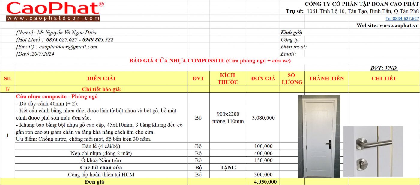 Báo giá cửa nhựa composte giả gỗ