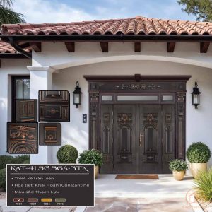 Cửa Thép Vân Gỗ Bốn Cánh Lệch